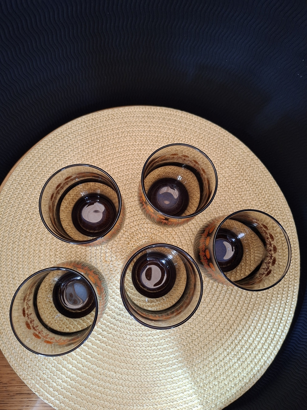 Vintage Dominion Glass Set of 5 Amber Tumblers Orange Floral 70s Canadian Glass - Picture 4 of 5
